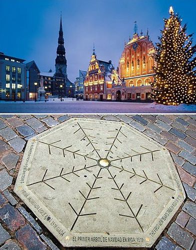 Plate celbrating the first decorated Chrismas Tree in 1510